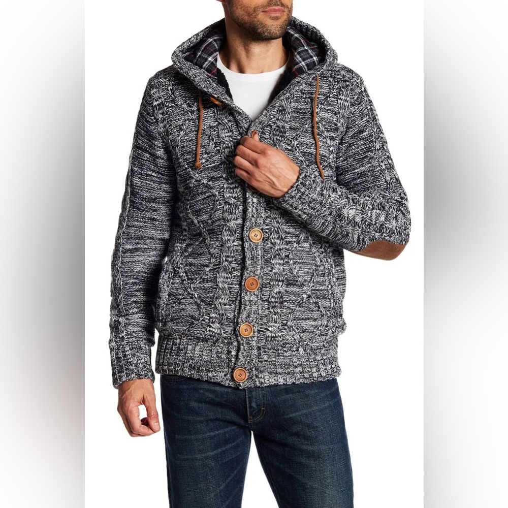 American Stitch Hooded Cable Knit Buttoned Cardigan / M